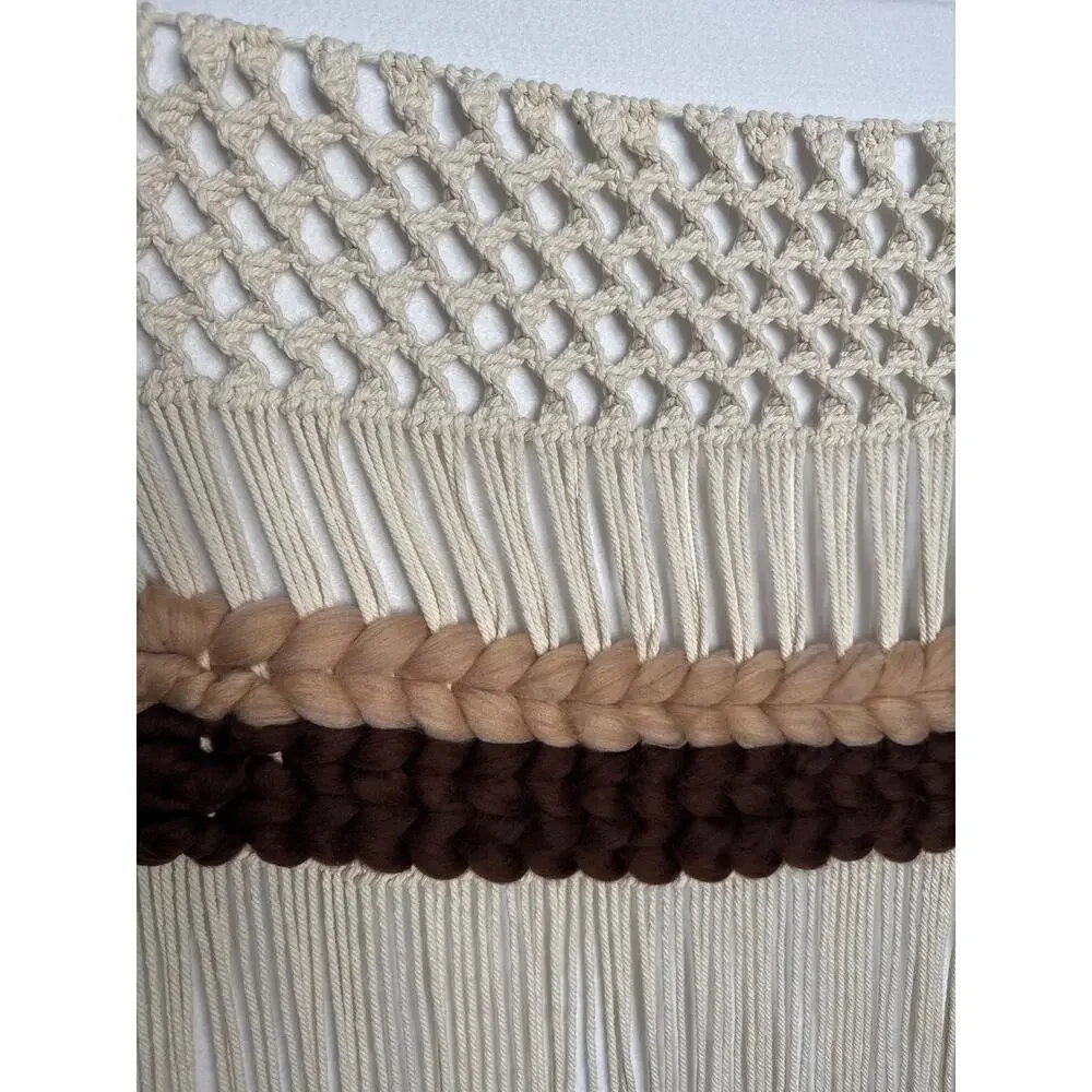 Large 39x34 Boho Macrame Wall Hanging Fringe Neutral Decor